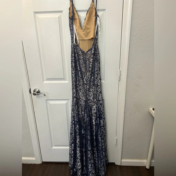 ! JOVANI  06438 Metallic Lace Prom Dress blue - Picture 4 of 7